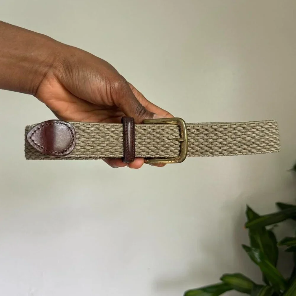 Vintage‎ khaki Oxford woven leather braided belt